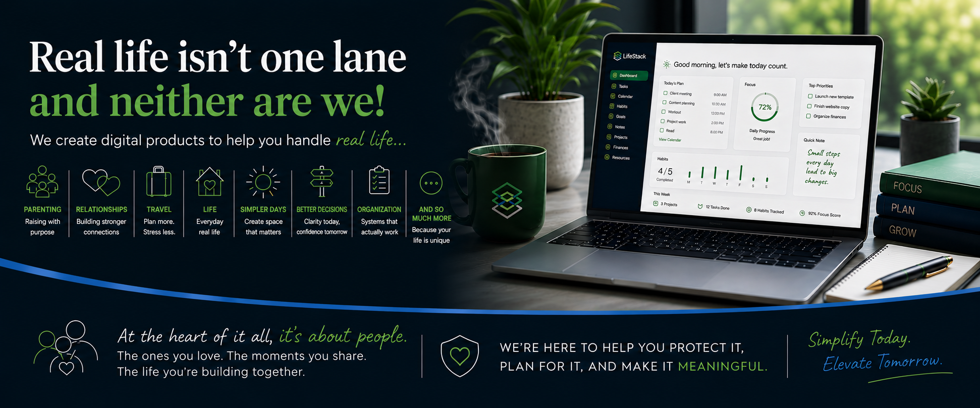Lifestack Digital — Real life isn't one lane and neither are we. Digital products to help you handle real life: parenting, relationships, travel, simpler days, organization, and so much more. Simplify today. Elevate tomorrow.